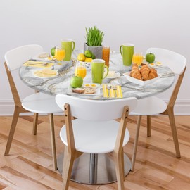 cfpolar Marble Round Tablecloth with Elastic Edge, Modern Art White Marble Washable Wipeable Tablecloth, Polyester Table Cover for Kitchen Dining Party Wedding Holiday Fits Round Table 40-44 in