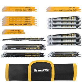 GRENPRO 34 Pcs Reciprocating Saw Blade Set with Organizer Pouch, Metal & Wood Sawzall Blades for DeWalt, Bosch, Makita, Milwaukee, Ryobi, Ridgid, Black&Decker, Skil, Craftsman