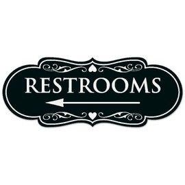 Signs ByLITA Designer Restrooms Left Arrow Sign - Easy Installation | Durable Wall or Door Sign (Black) - Large
