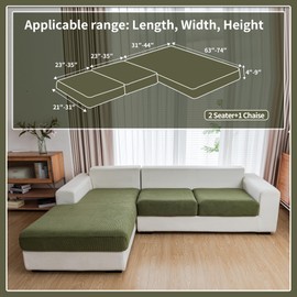 QIANMEW Couch Cushion Covers,Comfort Soft Magic Sofa Covers Washable Stretch Resistant for 2 Chair Cushion Couch Furniture Protectors for Pets Sectional Slipcovers(2-Piece+1 Chaise,Green)
