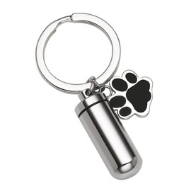 PiercingJak Cremation Jewelry Urn Keychain for Ashes Stainless Steel Pet Dog Paw Print Keepsake Urn Key Chain Cylinder Memorial Cremation Keyring Jewelry for Human Pet Ashes