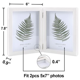 5x7 Picture Frames Double Hinged MDF Wood White Shadow Box with Glass Front Stand Vertical on Tabletop