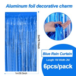 Tinsel Curtains, Blue, Pack of 6 Glitter Curtain Party Decoration, 1 m x 2 m Metallic Glitter Curtain Birthday, Tinsel Foil, Foil Fringe Curtain for Christmas Tree, Festivals, Party, Stage Decoration