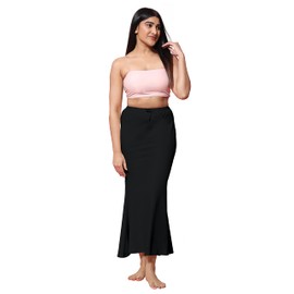 Jaanvi Natural Organic Cotton Fish Cut Sare Shapewear Petticoat Skirt Comfort Underskirt InRock (Side Slit), jet black