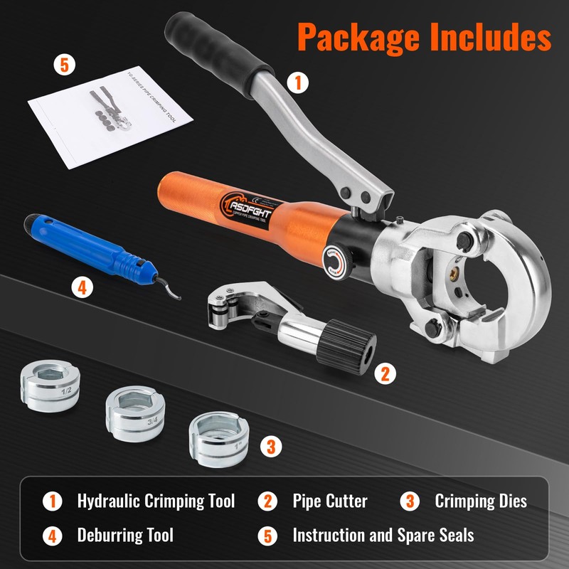 Copper Pipe Crimping Tool - with 1/2", 3/4", 1" Jaws,