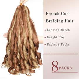 BLUONASI French Curl Braiding Hair 45.7 cm Loose Wave Braiding Hair 8 Pack Pre Stretched Braiding Hair Extensions French Curl Synthetic Hair Extensions (30P27#, 45.7 cm (8 Pack)
