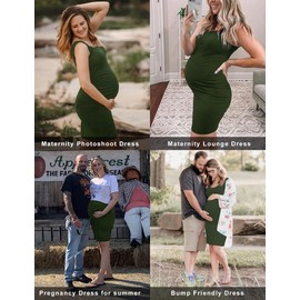 KIM S Maternity Summer Dress Pregnancy Dresses Maternity Tank Baby Shower Pregnancy Photoshoot Sleeveless Bump Friendly Work Casual Gender Reveal (Army Green S)