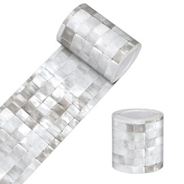 HOMETITUTE Wallpaper Border Peel and Stick Decorative Wall Trim Self Adhesive Mosaic Accent Strip for Bathroom Kitchen Mirror Frame Bedroom Living Room 4x196 Inch Silver Tile Effect Design