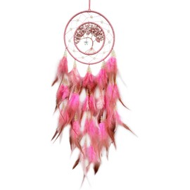 Donko Pink Dream Catcher Tree of Life Dream Catchers with Luminous Bead Dream Catcher for Wall Hanging Handcrafted Dream Catcher Feather Ornaments for Bedroom Home Decoration