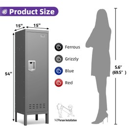 BUTISOW Metal Cabinet Home Office Storage,Lockers,Lockable Employees Metal Locker with Door,54" Height Steel Locker,Lockable Steel Locker for Gym,School,Home,Office,Garage,Assembly Required