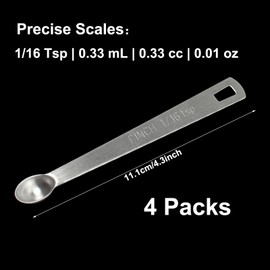 4 Pcs Small Measuring Spoon 1/16 Measuring Teaspoon(1/16 Tsp | 0.33 ml | 0.33 cc | 0.01 oz) Single Measuring Spoon Stainless Steel Individual Spoons Mini Measuring Spoons for Cooking Baking(1/16 tsp)