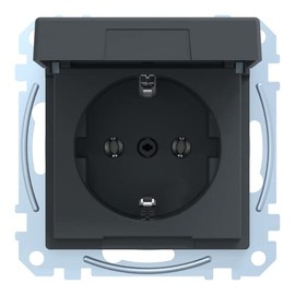 Schneider Electric Merten Schuko socket with hinged lid, 1-way, plug-in terminals, system M, anthracite, item number MEG2311-0414