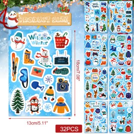 HOWAF 24 Sheets Winter Stickers Hello Winter Stickers Decorations, Snowflake Santa Claus Snowman Christmas Tree Penguin Stickers Winter Holiday Decals for Christmas Winter Gift Scrapbook DIY Craft