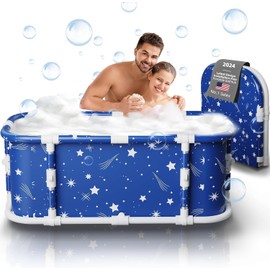 Portable Bathtub, 47“ Foldable Bathtub-Installation Free, 7 Layers Thicken with Metal Support, Therapy Tub for Shower Stall Fold Up Soaking, Hot SPA, Ice Bath (Classic Star D1)