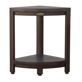 HomeRoots Compact Triangular Teak Shower Outdoor Bench With Shelf In Brown Finish