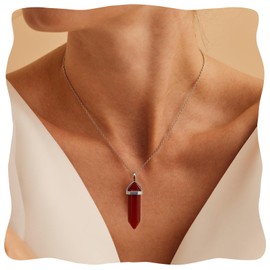 Carnelian Necklace for Women, Natural Gemstone Hexagonal Column Carnelian Pendant Necklace, Reiki Crystal Red Stone Necklace Gold Plated Stainless Steel Chain (Carnelian Gold)