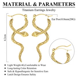BESTEEL Snake Hoop Earrings for Women Titanium Earrings for Sensitive Ears BOHO Statement Earrings Trendy Dangle Earrings Punk Gothic Drop Earrings 14K Plated Gold Snake Earrings Silver For Eras