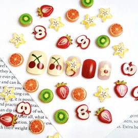 100Pcs 3D Fruit Nail Charms for Nails Apple Nail Rhinestones Kawaii Summer Resin Fruits Nail Gems Jewelry Oranges Strawberry Nail Gem and Charms Nails Accessories for Women Summer DIY Nail Decoration