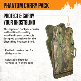 GhostBlind Phantom Hunting Blind Backpack, Durable and Water Resistant, Woodland Camo Print