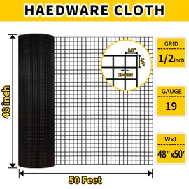Hardware Cloth,1/2 inch 48" x 50' Chicken Wire Fencing,19 Gauge Vinyl Coated Wire Mesh Roll, Black Welded Wire Fence Roll Chicken Wire Mesh Roll for Garden Fencing Gopher Rabbit Snake Wire