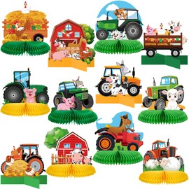 12 Pcs Tractor Farm Party Decorations Tractor Honeycomb Table Centerpiece Tractor Birthday Party Supplies Animal Farmer Table Decors for Cowboy Cowgirl Farmhouse Truck Decor Baby Shower
