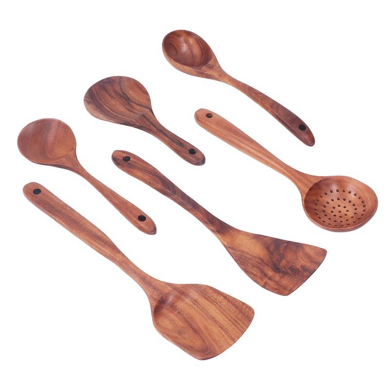 Kitchen Utensils Set Wooden Spatulas Spoons Comfortable Grip Minimaliset Kitchen