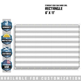TANG Sunshades Depot 6'x11' Straight Side Sun Shade Sail 180 GSM White with Gray Stripes Patio Rectangle Shade Fabric UV Blocker Shelter Deck Dock Carport Driveway Pergola Cover Outdoor Backyard Deck