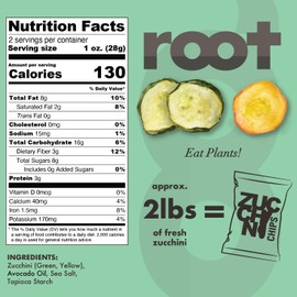 Root Foods Zucchini Chips, Natural Veggie Snack, Non-GMO Vegetable Crisps, Good for Adults, Kids, Vegan, Gluten Free, Halal, Kosher 6 pack