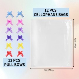 12 PCS Extra Large Cellophane Bags for Hampers, 30"X40" Hamper Wrapping Cellophane Hamper Cellophane Wrap and Bow for Gift Basket Hamper Kit Christmas Wrap