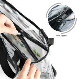 BORMELUN 10 Packs Transparent Tote Bag for Women Clear - Black Heavy Duty 16-Inch zipper Plastic See Through Laptop Purse 16 x 12.5 x 4.5 inch,Zipper Closure