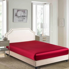 Satin Fitted Sheet, Full Fitted Sheet Only, 1 - Piece Ultra Soft Deep Pocket Single Silk Bottom Bed Sheet Full - Burgundy