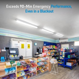 LEONLITE 4ft 3CCT LED Linear Strip Light Fixture with Emergency Battery Backup, 90 Minutes, UL1598, 120-277V, 25W/30W/40W Dimmable Commercial Linkable LED Shop Light, 3500K/4000K/5000K Selectable