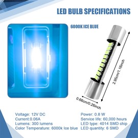 Lyxheth 6PCS 28mm 29mm 6614F Festoon LED Car Bulb, Car Vanity Light Bulbs, Extremely Bright 9-SMD 4014 Chips LED Bulb, Car Accessories Visor Light Bulb for Vanity Mirror, Dome Light (Ice blue)