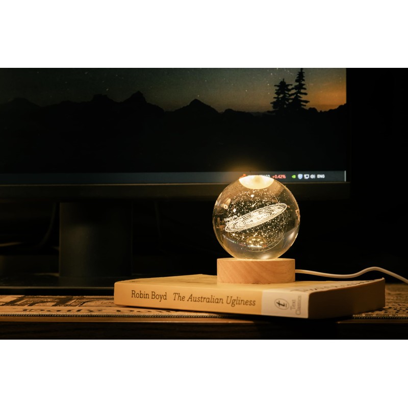 PENTBURG Crystal Ball Lamp, Luminous Solar System/Galaxy Crystal Table Light