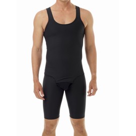 Underworks USA Mens Compression Bodysuit Shaper - Girdle for Gynecomastia Belly Fat and Thighs - No Rear Zipper 957 Medium Black