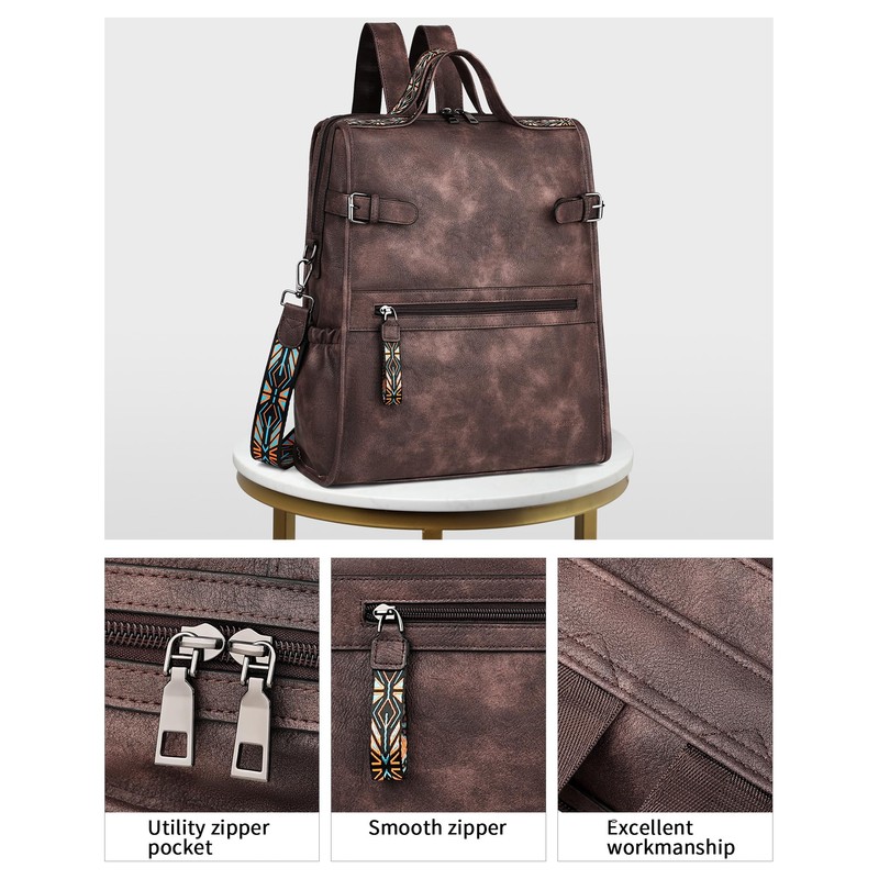 FADEON Leather Laptop Backpack for Women, Designer Ladies Work Travel