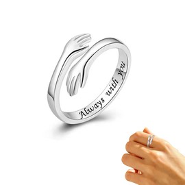 Hug Rings 925 Sterling Silver Hug Hands for Women Heart Ring I Love You Forever Love You Mother Gift Couple Sister Gifts Engraved Words Hug Hands Open Ring