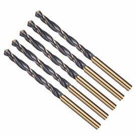 CoCud Drill Bit, 5mm Cutting Diameter, 4341 HSS Jobber Bits Gold and Black 118° Cutting Angle - (Applications: for Drilling Plastic Wood Soft Metal), 5-Pieces