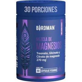 Birdman Mag Trifecta 270mg - Citrato, Glicinato y Treonato de Magnesio | Fórmula Limpia Sin Aditivos | Cápsulas Veganas | 30 Porciones | 90 Cápsulas