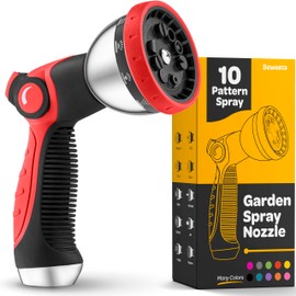 Hose Nozzle [Red] Heavy Duty Hose Sprayer With 10 Adjustable Watering Patterns. Thumb Control Design, Comfortable Ergonomic Grip, Garden Hose Nozzle for Watering Plants & Lawns/Fun showers/Cleaning