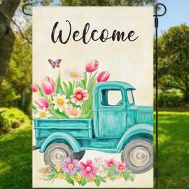 BlissYard Welcome Spring Garden Flag 12x18 Inch Double Sided Flag Truck Polyester Yard Decoration Flowers and Butterflies Design Yard Flags for Outdoor Lawn and Patio
