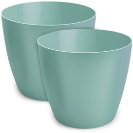 TULMERO Matte Flower Pot, Plastic Planter, Decorative Pot for Large and Small Plants, Set of 2 Flower Pot, Herb Pot, (2 Pack) Mint, Diameter 18 cm