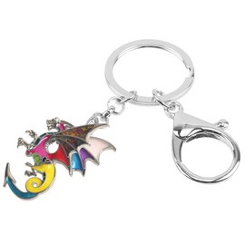 Enamel Alloy Dragon Keyring Fantasy Dinosaur Jewellery for Women Girls Bag Wallet Charm Gift (Multi-Colour), Multi colour