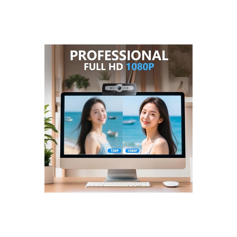 Full HD 1080P cámara web para computadora portátil con micrófono,
