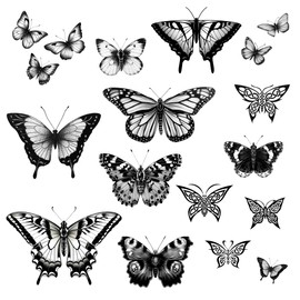 One Grace Small Butterfly Temporary Tattoos - Realistic Black and White Butterflies and Celtic Butterfly Long Lasting Tattoos for Men and Women