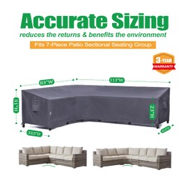 F&J Outdoors Patio Sofa Cover Waterproof Heavy Duty Ripstop Outdoor L Shaped Couch Cover for 7-Piece Sectional Seating Group with Cushions, (83" Left + 113" Right) W x 33.5" D x 31" H