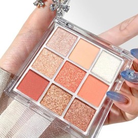 Paleta de Sombra de Ojos 9 Colores - Nacarada/Brillo/Mate, 1# | Nacarada con Brillo, Estilo Coreano, Larga Duración, Maquillaje