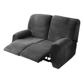 MIFXIN Recliner Sofa Covers 2 Seat Reclining Sofa Slipcovers 6-Piece Velvet Stretch Couch Covers for Double Recliner Loveseat Sofa Furniture Protector (Dark Grey)