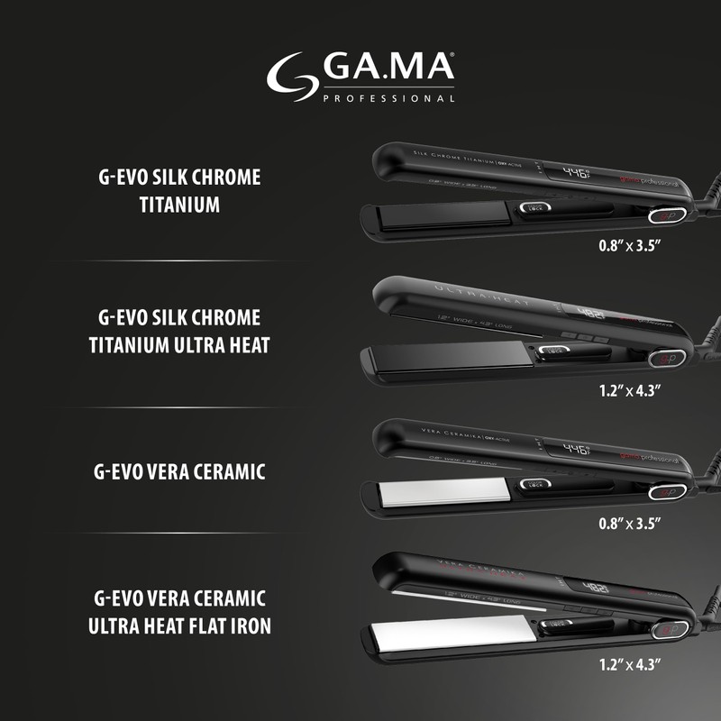 GA.MA G-EVO Silk Chrome Titanium 4/5 Inch Flat Iron with