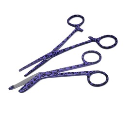 Nurse Bandage Lister Scissors + Hemostat Forceps 2 Pcs Set Made of Stainless Steel 5.5" Ideal for Doctors, Veterinary Vet Tech Nurse Gift, EMS, Students, in Dog Cat Pet Paws Print (Purple Paws)